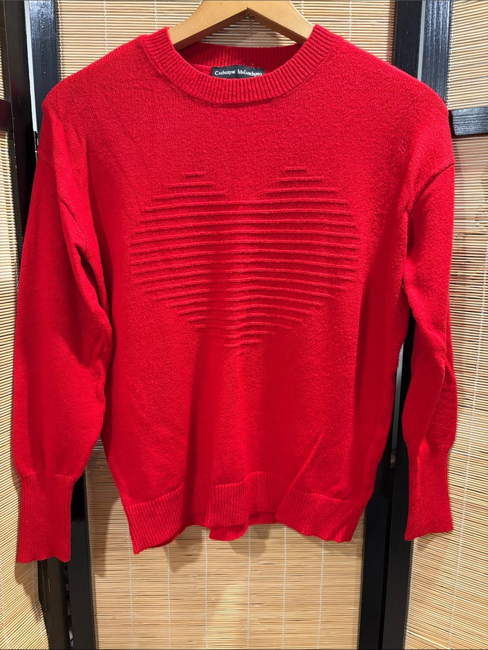 Catherine Malandrino Bright Red Ribbed-Heart Crewneck Sweater